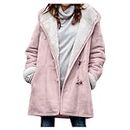 lcziwo Women's Thermal Sherpa Lined Snow Coat Winter Cozy V-Neck Horn Button Sude Hooded Trench Outwear with Pocket, Pink, Small