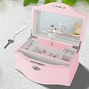 Wooden Ballerina Pink Musical Jewelry Box with Mirror&Tassel Key for Kids,Girls,Musical Keepsake Gift,Kid's Jewelry Storage Music Box (Pink)