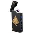 LcFun Electric Lighters Rechargeable USB Lighter, Dual Arc Plasma Lighter, Windproof Flameless Electronic Lighter, Pocket Metal Lighter with LED Battery Indication for Candles, Camping (Black Ace)