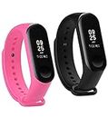 Estrenar Mi Band Strap 3 & 4 Wristband Original Soft Silicone Adjustable Replacement Straps/Belt/Band for M3 & M4 with warrenty Device not included|Not Compatible with Mi Band 1/2|Black,Pink|Pack of 2