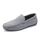 Men's Loafers Shoes Round Toe Suede Vamp Loafer Shoes Flat Heel Anti-Slip Lightweight Wedding Casual Slip On (Color : Grau, Size : 44 EU)