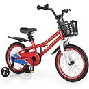 HONEY JOY Kids Bike, 16 Inch Toddler Bikes w/Training Wheels & Handbrake, Steel Frame, Fully Enclosed Chain, Adjustable Handlebar & Seat, Kids Bicycle w/Basket, Girls Boys Bike 3-8