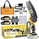 Saker Mini Chainsaw Cordless 6-Inch-Switch Security Lock-Cordless Power Chain Saws-Handheld Small Chainsaw for Cutting Wood Trimming and Woodworking- Mini Chain Saw Cordless with 2 Batteries