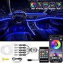 Jushope Interior Car LED Strip Lights with Wireless APP and Remote Control, RGB 5 in 1 Ambient Lighting Kits with 236 inches Fiber Optic, 16 Million Colors Car Neon Lights, Sync to Music