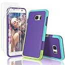 Gamemi Galaxy S7 Edge Case with 2 X Screen Protector, Galaxy S7 Edge Cover, One-Piece Anti-Slip Rugged Soft TPU Bumper Ultra Slim Shockproof Front Raised Lip Case Cover for Galaxy S7 Edge - Purple