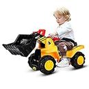 Giantex Ride On Bulldozer Truck for Kids, Excavator Digger Construction Vehicles, Pretend Play Sliding Tractor, w/ Multiple Sounds, Push Bucket, Low Seat, Anti-Skid Tires, Front Loader Ride-On Large