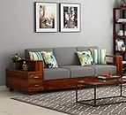 NEW MAMTA FURNITURE Solid Sheesham Wood Sofa Set 3 Seater with Attached 2 Shelf Drawers, Cushions for Living Room, Bedroom, Office, Hotel & Lounge (Honey Finish), Brown, 3-Person Sofa