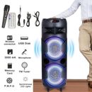 6000W Dual 8" Woofer Portable Bluetooth Party Speaker Heavy Bass Sound Mic FM