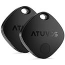 ATUVOS Bluetooth Item Finder 2 Pack, Compatible with Apple Find My (iOS Only), 60m Finding Range, Replaceable Battery, Waterproof, Tracker for Keys, Luggages, Suitcases, Wallets, Bags, Black