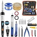 Electronics Soldering Iron Kit, 80W Adjustable Temperature Welding Tool with LCD Display,20 in 1 Soldering Kit,On/Off Switch,Solder Wire,Clean Ball,Soldering Tips,Soldering Stand, Desoldering Pump