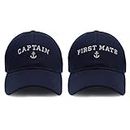 PopCrew Captain Hat & First Mate | Matching Skipper Boating Baseball Caps | Nautical Marine Sailor Hats (Navy)