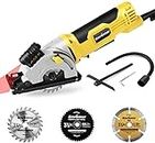 ENVENTOR Mini Circular Saw, 4.8A Electric Circular Saw Corded with Laser Guide, 4000RPM, 3 Saw Blades 3-3/8" Max Cutting Depth 1-1/16", Compact Hand Saw for Wood, Soft Metal, Tile, Plastic Cuts