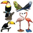Gemini&Genius Bird Toys for Kids, Jungle Animal Bird Figures Gift Toys, 6Pcs Toucan, Parrot and Flamingo Action Figures. Great for Christmas Stocking Stuffed Toys, Garden Decorations or Cake Toppers