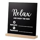 Wooden WiFi Sign Chalkboard Style, WiFi Password Sign Table Decoration, WiFi Decor Sign Freestanding, WiFi Password Display for Home or Business (Black)