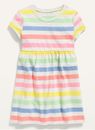Old Navy Toddler Girls Jersey-Knit Fit & Flare Dress Rainbow Stripe Size 5T