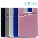 Credit Card Holder, DECVO Phone Card Holder Silicone Phone Card Id Cash Wallet with 3M Adhesive Stick-on fits Apple iPhone Samsung Galaxy Android Most Smartphones Multi Colors (5 Pack)