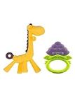 Kritiu Baby Silicone Giraffe Teether Soother - Textured Toy for Infant Teething Relief, Includes Silicone Fruit Vegetable Nibbler - BPA Free - Blue, Set of 2