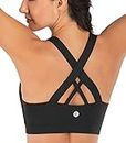 RUNNING GIRL Sports Bra for Women, Criss-Cross Back Padded Strappy Sports Bras Medium Support Yoga Bra with Removable Cups A-Black