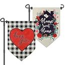 Tatuo 2 Pieces Home Sweet Home Welcome Garden Flag Valentine's Day Garden Flag Buffalo Plaid Heart House Flag Double Sided Love Yard Flag for Holiday Outdoor Decoration, 12.5 x 18.5 Inches