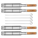 Kulem Kabob Grilling Basket - Set of 4 Heavy Duty Stainless Steel Kebab BBQ Grill Box Tool with Lockable Grid and Wood Handle - Complete with 4 Barbecue Skewers