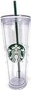 Starbucks Cold Cup Clear Venti Tumbler Traveler with Green Straw Logo - 24 oz