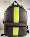 Michael Kors Cooper Mens MK Brown Signature Stripe Neon Backpack, Travel Bag