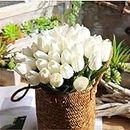 WENSINL White Tulips Artificial Flowers 20 Pieces Artificial Tulips Mother's Day Forever Tulip Bouquet Silk Tulips with Stems for Wedding Birthday Easter Valentine's Day Dinning Room Home Decor