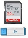 SanDisk 32GB SDHC SD Ultra Memory Card Works with Canon EOS Rebel T7, Rebel T6, 77D Digital Camera Class 10 (SDSDUN4-032G-GN6IN) Bundle with (1) Everything But Stromboli 3.0 Combo Card Reader