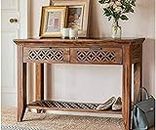 Vivek Wood Solid Sheesham Wood Console Table for Living Room | Wooden Side Entrance Table for Home with 2 Drawers & Shelf Storage | Entryway/Foyer Table | Rosewood, Honey Finish