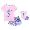 Jxstar Matching Girls&Dolls Pjs Summer Mermaid Pajamas Sets for Girl Clothes,Size 6 7