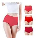 Think Tech Women's High Waisted Cotton Hipster Panty Ladies Soft Panties l Women Cotton Hipster Panty l Women's Seamless High Waist - Rise Panties Hipster (Pack of 3 Gajari l Red l Maroon M Size)