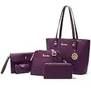 Soperwillton Handbag for Women Wallet Tote Bag Shoulder Bags Top Handle Satchel 5pcs Purse Set, Purple, Large