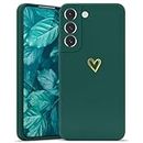 Wirvyuer Compatible with Samsung Galaxy S22 Phone Case for Women Girls Silky Soft Protective Shockproof Silicone Case with Gold Heart Pattern Design Green Cover