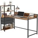 55 Inch Small Computer Desk with 2 Non Woven Drawers and 4 Storage Shelves, Home Office Desk with Bookshelf,Sturdy Writing Desk Reading Table Workstation,Laptop Desk for Small Space,Brown