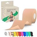 Kinesiology Tape 5m Roll [2024 Edition] - Sports and Medical Tape for Joint and Muscle Support, Multipurpose KT Tape, Body Tape, Boob Tape, Physio Tape, Sports Tape, Trans Tape, Athletic Tape - Beige