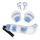 BNLIDES Fursuit Fur Tail Clip Fingerless Furry Gloves and Headwear Ears Set Cosplay Costume Accessories for Adults (Blue)