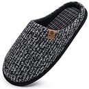 ONCAI Mens Black Knit Stripes Cozy Memory Foam scuff Slippers Slip On Warm House Shoes Indoor/Outdoor With Best Arch Surpport Size 9