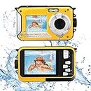 Kotsy unterwasserkamera Full HD 2.7K 48MP, Doppelbildschirm Anti-Shake mit LED-Mikrofon und 16 x Digital wasserdichte Kamera for Self-Timer Underwater, Swimming