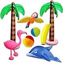 aovowog 8 Pcs flamingo pool spielzeug Hawaiian Party Toys Inflatable Banana Beach Balls Flying Parrot Dolphin for Summer Beach Pool Party Supplies