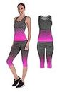 Bonjour - Abbigliamento sportivo da donna/canotta e leggings (set da 2 pezzi, top e leggings), set da palestra o per yoga, elasticizzato, 3/4 length Vest Top Pink, One Size ( UK 8 - 14 )