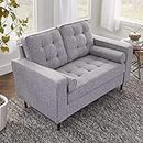 Edenbrook Lynnwood Upholstered Loveseat with Square Arms and Tufting-Bolster Throw Pillows Included, Light Grey