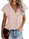 TAKEYAL Womens V Neck Tops Sexy Casual Short Sleeve Flowy Chiffon Blouses for Women Boutique Clothing (Pink, M)