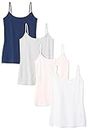 Amazon Essentials Women's Slim-Fit Camisole, Pack of 4, Navy/Light Pink/White, M