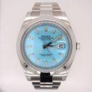 Rolex 41mm Datejust II Ice Blue Stick Dial Oyster Stainless Steel Watch 116300