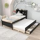 Oudiec Twin Size Captain's Bed Daybed with Trundle and Storage, for Kids/Teens/Dorm/Bedroom/Guest Room,Wooden Daybed Bedframe with Drawers & Bookcase, Espresso