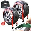 Boxer Pro Tow Dolly Basket Straps with Flat Hooks – 2 Pack – Wheel Bonnet Tie Down System – 15”-19” Tires, 10,000lbs Breaking Strength with Rubber Sleeve – Wheel Car Basket