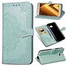 SATURCASE Case for Samsung Galaxy A5 (2017), Mandala Embossing PU Leather Flip Magnet Wallet Stand Card Slots Protective Cover with Hand Strap for Samsung Galaxy A5 (2017) (Green)