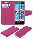 ACM Mobile Leather Flip Flap Wallet Case Compatible with Nokia Lumia 520 Mobile Cover Pink