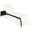 COSTWAY Patio Rattan Lounge Chair Chaise Recliner Back Adjustable Cushioned Garden