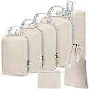 Compression Packing Cubes Travel Packing Organisers Set of 7 Travel Packing Cubes Set Travel Accessories Storage Bags Clothing Sorting Packages Expandable Travel Bags for Luggage Suitcase-Beige